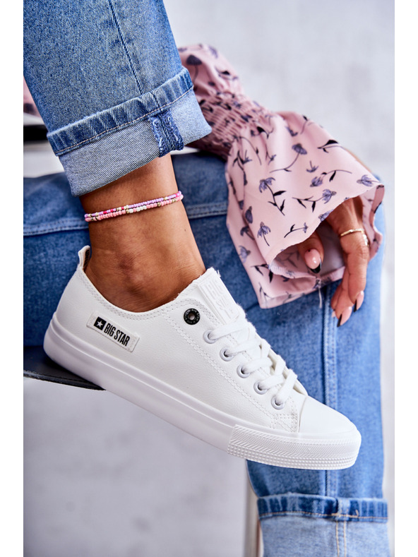 BIG STAR SHOES Γυναικεία χαμηλά δερμάτινα αθλητικά παπούτσια Big Star Λευκό