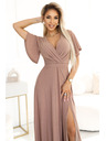 numoco Numoco Λαμπερό μακρύ φόρεμα με μανίκια και λαιμόκοψη - Mocha Mousse με γκλίτερ