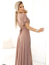 numoco Numoco Λαμπερό μακρύ φόρεμα με μανίκια και λαιμόκοψη - Mocha Mousse με γκλίτερ