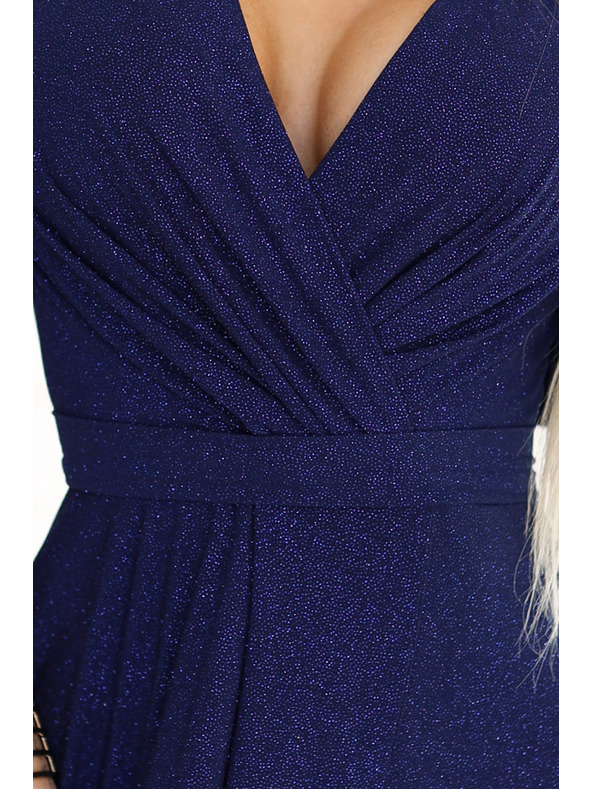 numoco Λαμπερό μακρυμάνικο φόρεμα με λαιμόκοψη - σκούρο μπλε με glitter Numoco