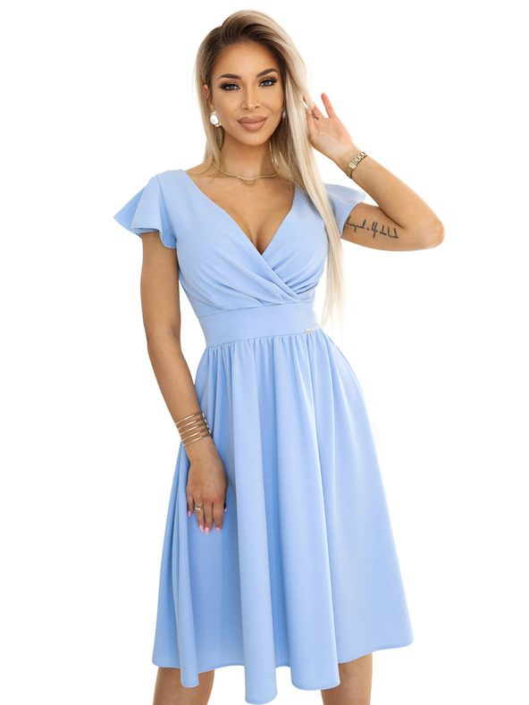 numoco Φόρεμα με λαιμόκοψη και κοντά μανίκια - γαλάζιο Numoco