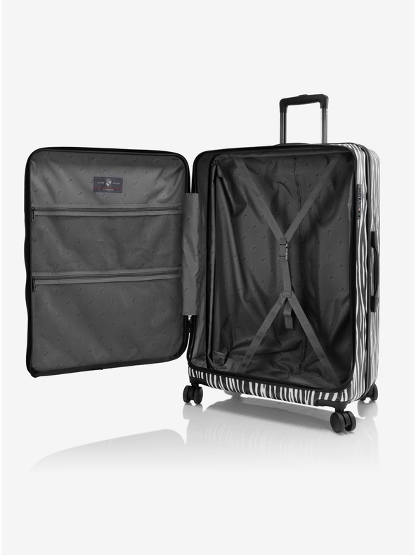 Heys Λευκό-μαύρη ταξιδιωτική βαλίτσα με ζωικό σχέδιο Heys EZ Fashion L Zebra