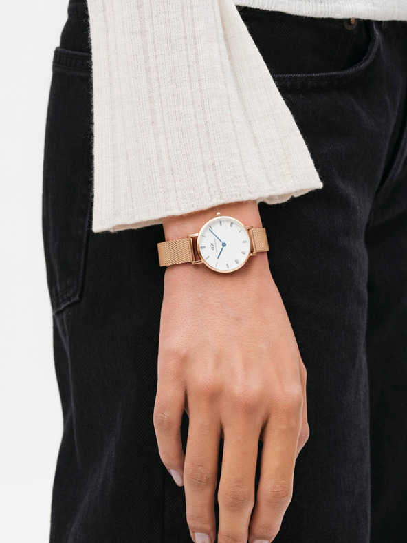 Daniel Wellington Ροζ-χρυσό γυναικείο ρολόι Daniel Wellington mesh Petite Melrose