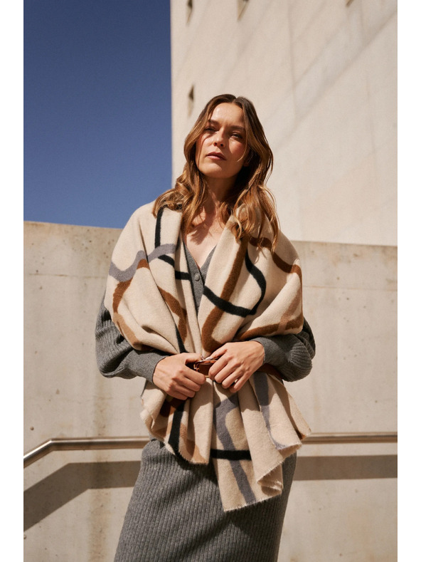 Moodo Καφέ και μπεζ γυναικείο κασκόλ με μοτίβο Moodo