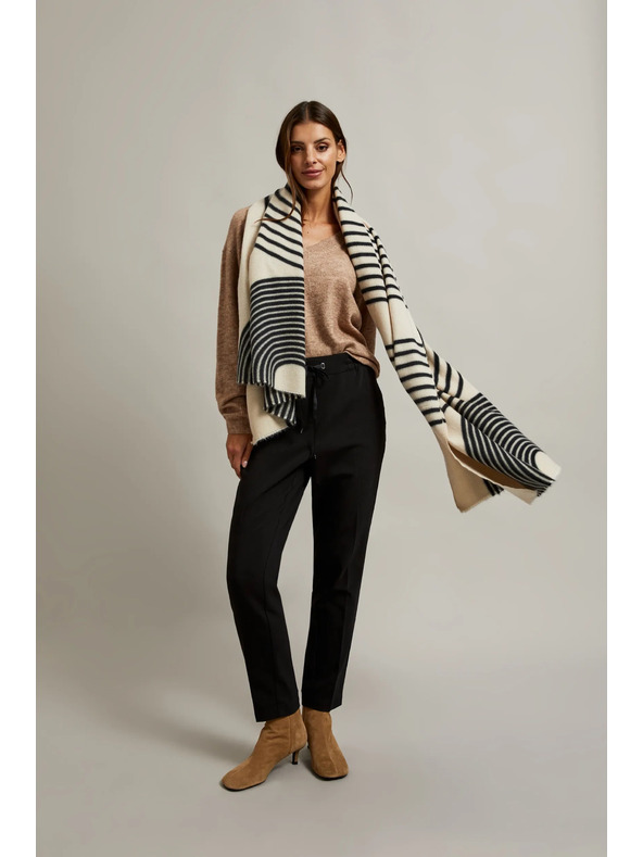 Moodo Μαύρο-μπεζ γυναικείο εμπριμέ κασκόλ Moodo