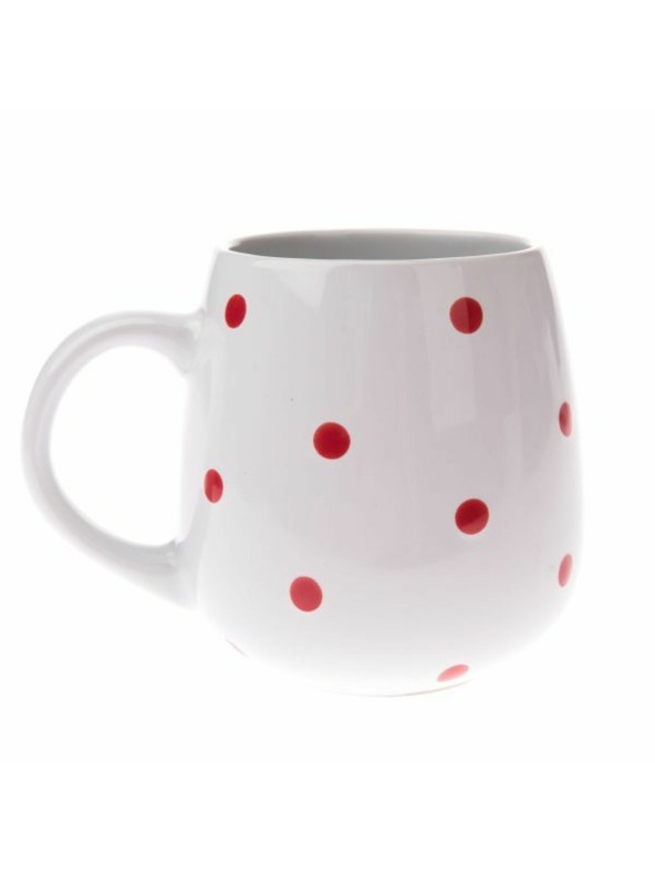 Casa de Engel Κεραμική κούπα, λευκή με κόκκινα πουά, 520ml, 12/36