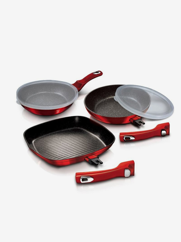 Berlingerhaus Σετ τηγανιών με αποσπώμενη λαβή 5 τεμ. Burgundy Metallic Line grill BERLINGERHAUS