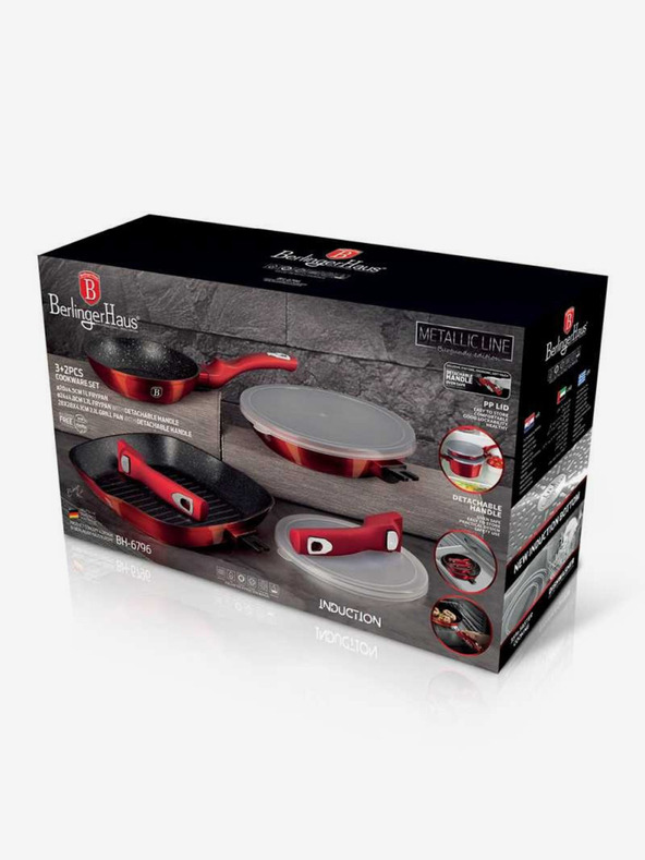 Berlingerhaus Σετ τηγανιών με αποσπώμενη λαβή 5 τεμ. Burgundy Metallic Line grill BERLINGERHAUS