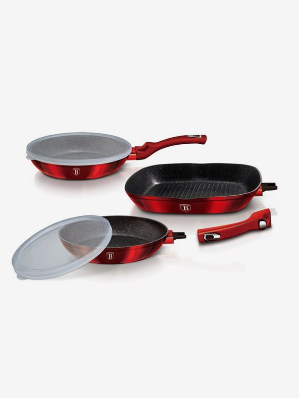 Berlingerhaus Σετ τηγανιών με αποσπώμενη λαβή 5 τεμ. Burgundy Metallic Line grill BERLINGERHAUS
