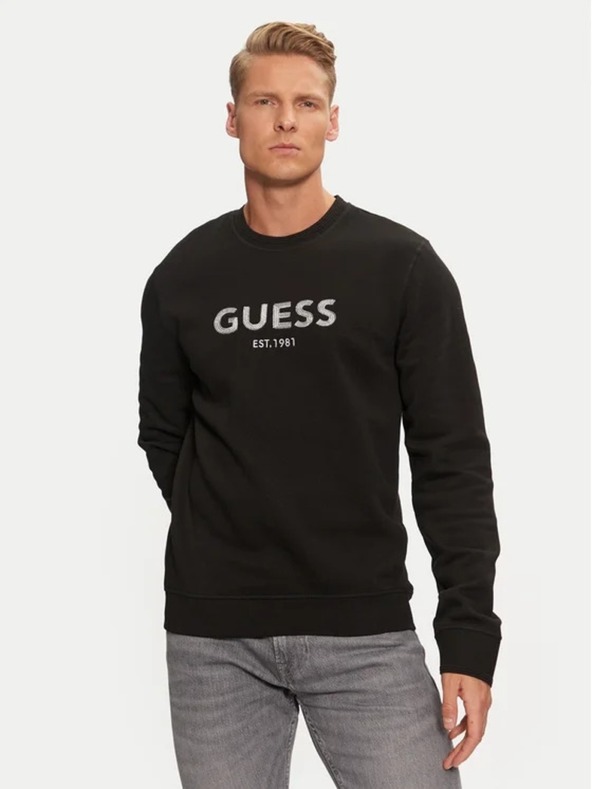 Guess Jeans Ανδρική μαύρη φούτερ Guess Box Cn Sweatshirt