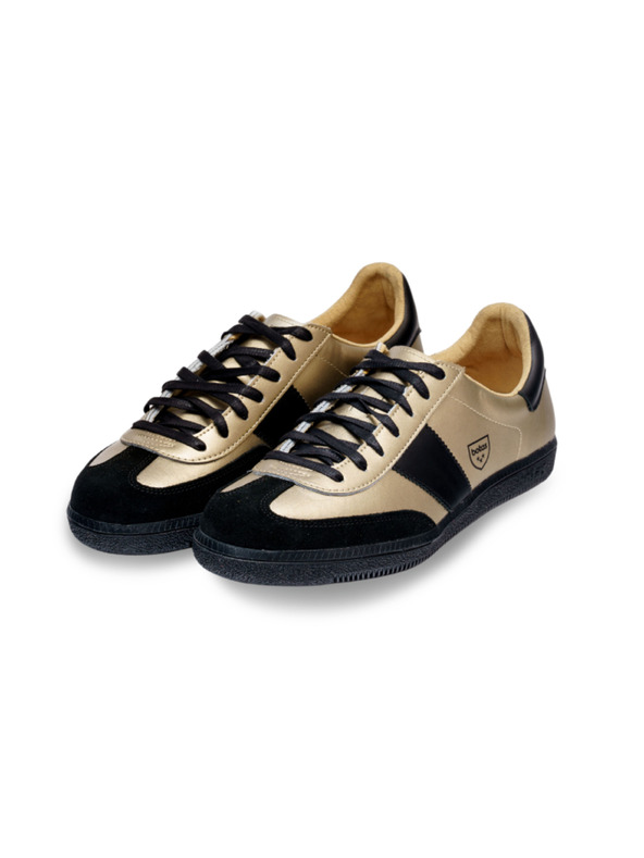 BOTAS *** Γυναικεία δερμάτινα αθλητικά παπούτσια / sneakers μαύρα-χρυσά Botas Iconic Victory 76