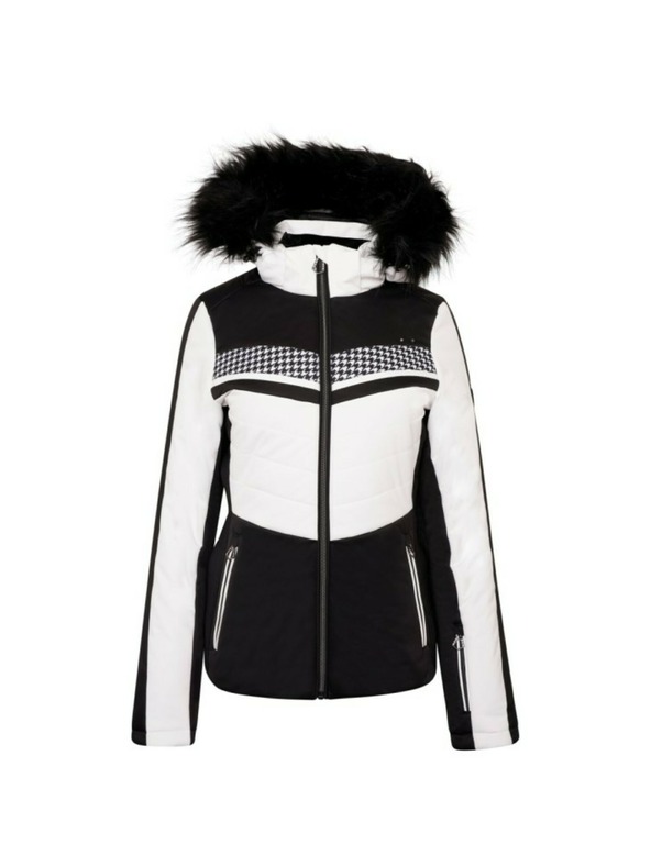 Dare 2B Μαύρο και λευκό γυναικείο γυναικείο μπουφάν σκι με κουκούλα και faux γούνα Dare 2B Dynamite