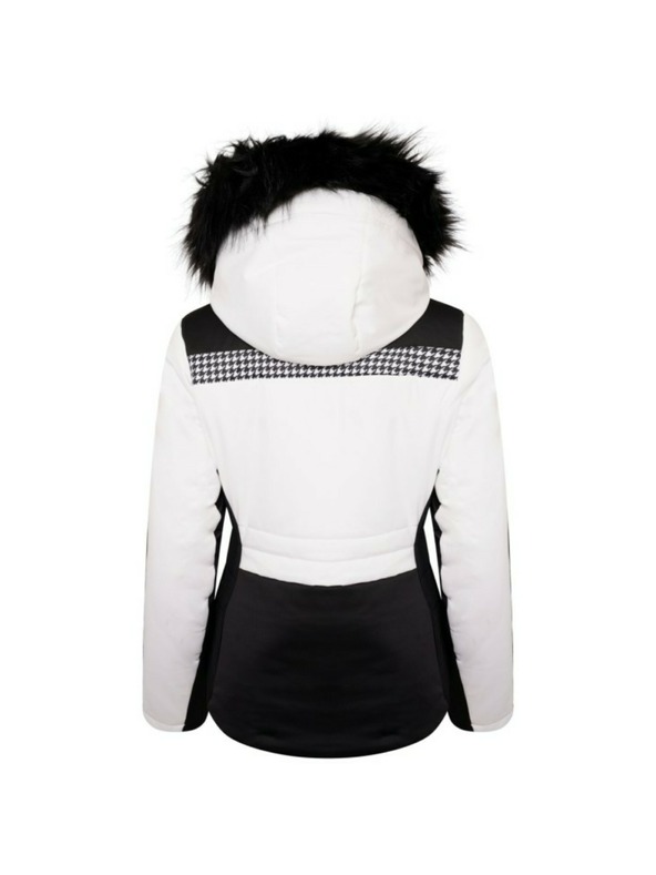 Dare 2B Μαύρο και λευκό γυναικείο γυναικείο μπουφάν σκι με κουκούλα και faux γούνα Dare 2B Dynamite