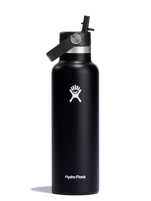 Hydro Flask Hydro Flask Θερμικό μπουκάλι από ανοξείδωτο χάλυβα Standard Mouth Straw Cap 21 oz (621 ml) Μαύρο