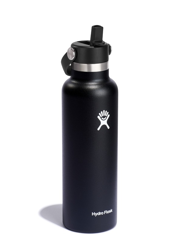 Hydro Flask Hydro Flask Θερμικό μπουκάλι από ανοξείδωτο χάλυβα Standard Mouth Straw Cap 21 oz (621 ml) Μαύρο