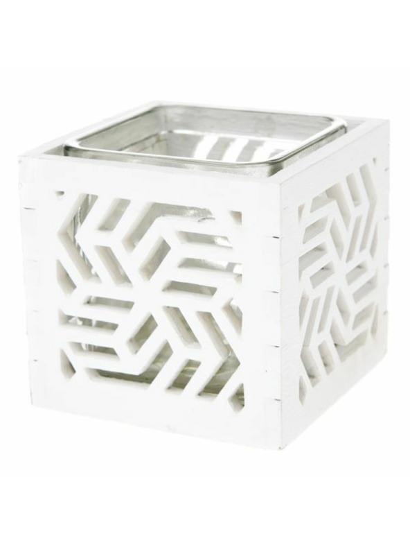 Casa de Engel Ξύλινο κηροπήγιο με γυαλί - λευκό, 0/40