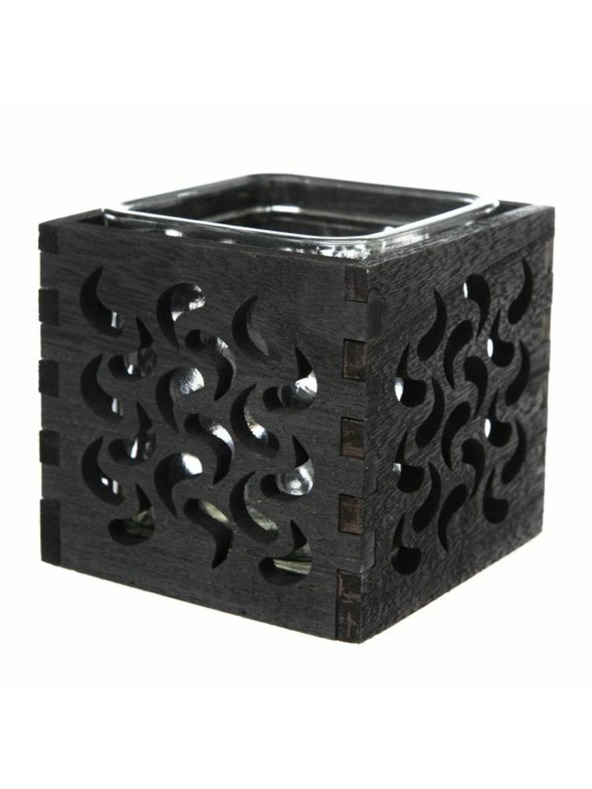 Casa de Engel Ξύλινο κηροπήγιο με γυαλί - μαύρο, 0/40