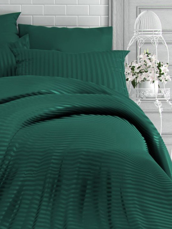 Kvalitex Γαλλικά σατέν λινά με ρίγες 1+2, 200x200, 70x90cm DARK GREEN
