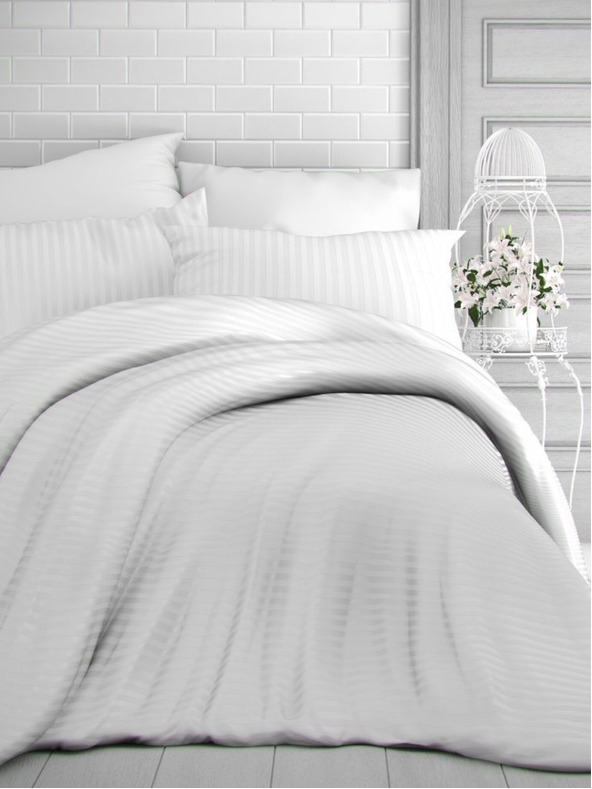 Kvalitex Σατέν κλινοσκεπάσματα με ρίγες 140x200, 70x90cm ΛΕΥΚΟ