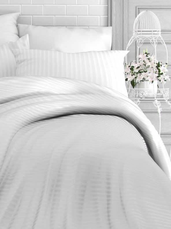 Kvalitex Γαλλικά σατέν σεντόνια με ρίγες 1+2, 240x200, 70x90cm ΛΕΥΚΟ