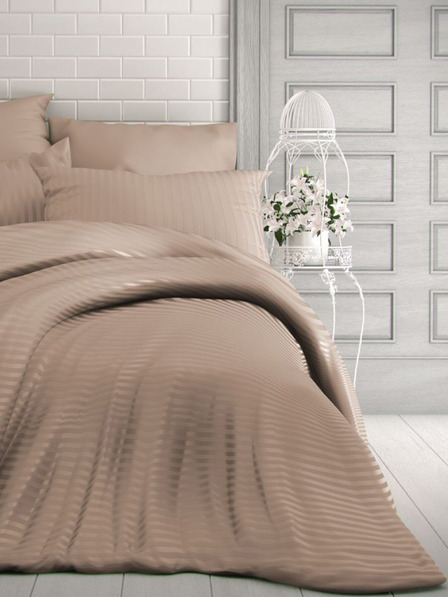 Kvalitex French satin bedding with stripe 1+2, 240x200, 70x90cm beige Kvalitex