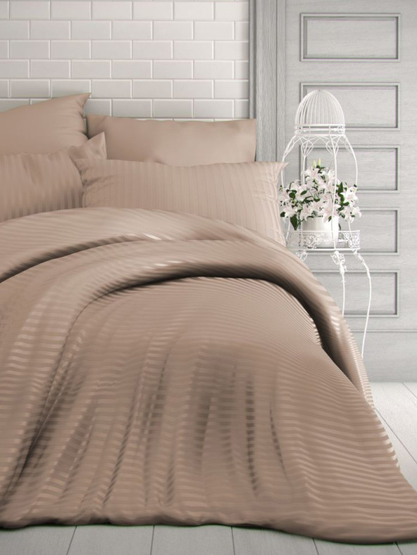 Kvalitex Σατέν πάπλωμα με ρίγες 140x200, 70x90cm μπεζ Kvalitex