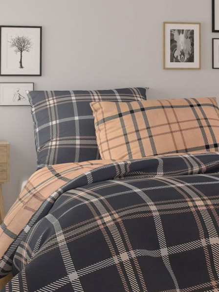 Kvalitex Γαλλικό βαμβακερό σετ παπλωματοθήκης NORDIC COLLECTION 240x200, 70x90εκ. ΚΑΡΟ σκούρο καφέ