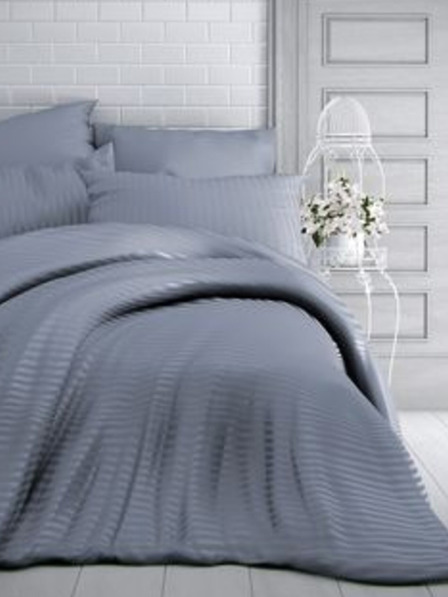 Kvalitex Σατέν παπλωματοθήκη με ρίγες 140x200, 70x90εκ σκούρο γκρι Kvalitex