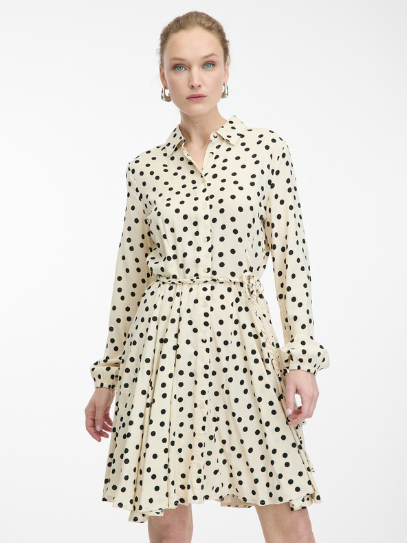 Orsay Κρεμώδες γυναικείο πουκαμισοφόρεμα μέχρι το γόνατο ORSAY