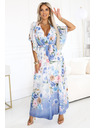 numoco Αέρινο μεταξωτό φόρεμα maxi με λουλουδάτο μοτίβο μπλε τριαντάφυλλα