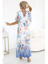 numoco Αέρινο μεταξωτό φόρεμα maxi με λουλουδάτο μοτίβο μπλε τριαντάφυλλα
