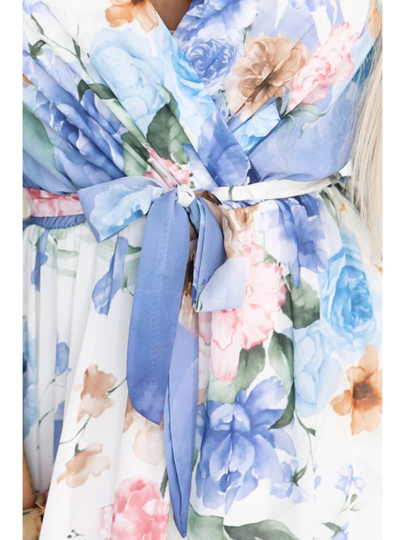 numoco Αέρινο μεταξωτό φόρεμα maxi με λουλουδάτο μοτίβο μπλε τριαντάφυλλα