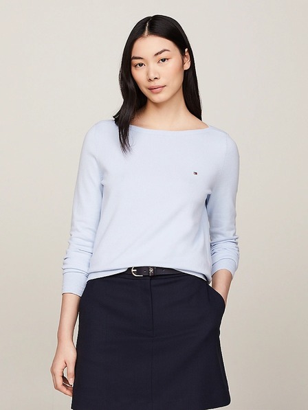 Tommy Hilfiger Γυναικείο ανοιχτό μπλε απαλό πλεκτό πουλόβερ με λαιμόκοψη βάρκα Tommy Hilfiger