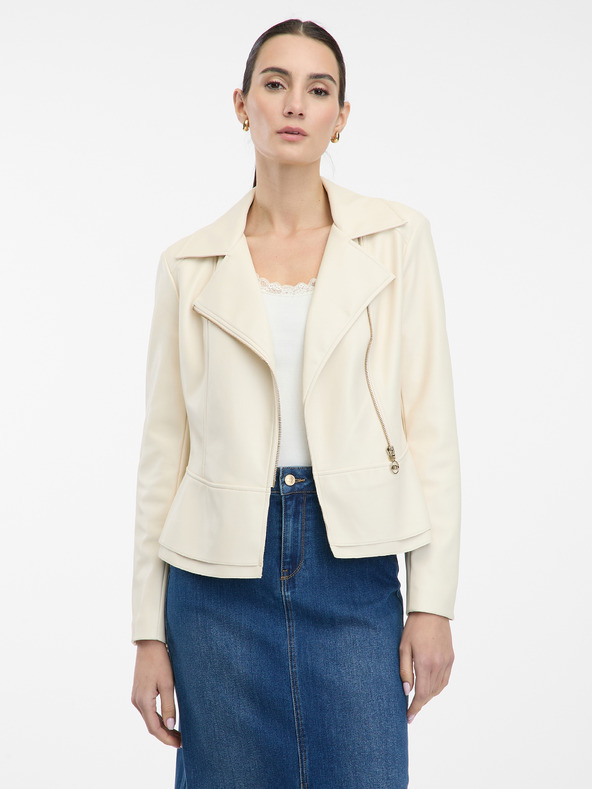 Orsay Κρεμ γυναικείο δερμάτινο μπουφάν ORSAY