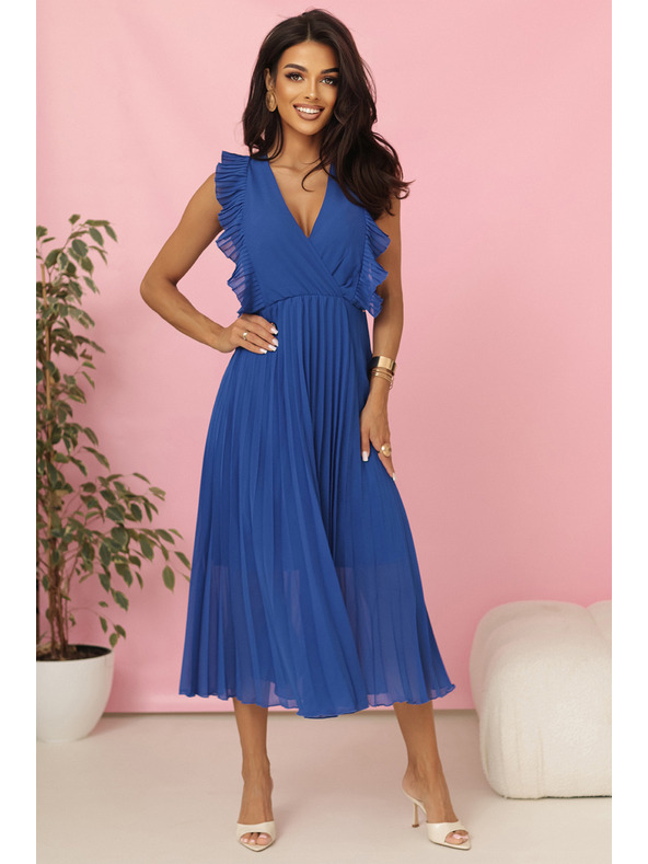 numoco Φόρεμα EMILY πτυχωτό με βολάν και ντεκολτέ