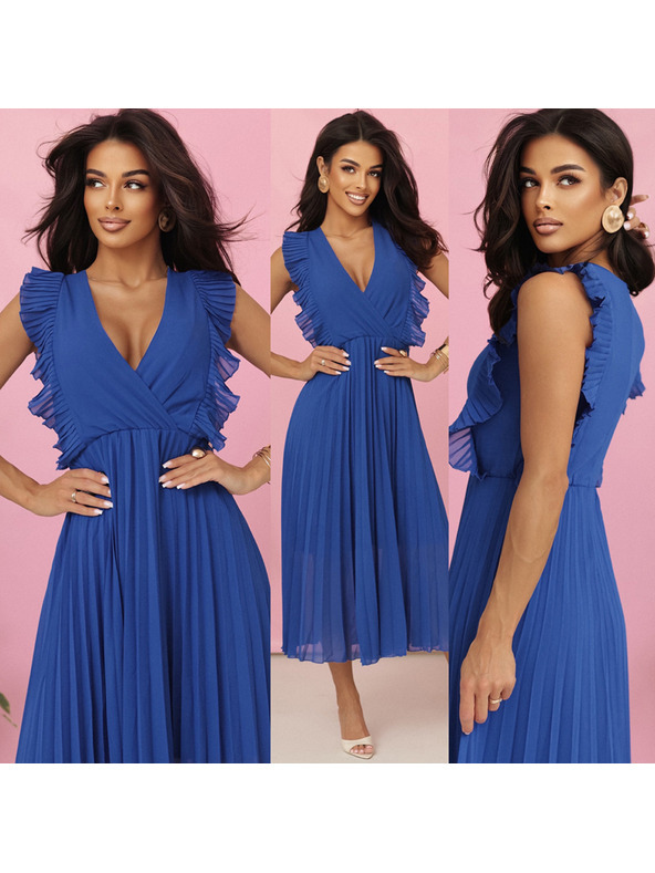 numoco Φόρεμα EMILY πτυχωτό με βολάν και ντεκολτέ