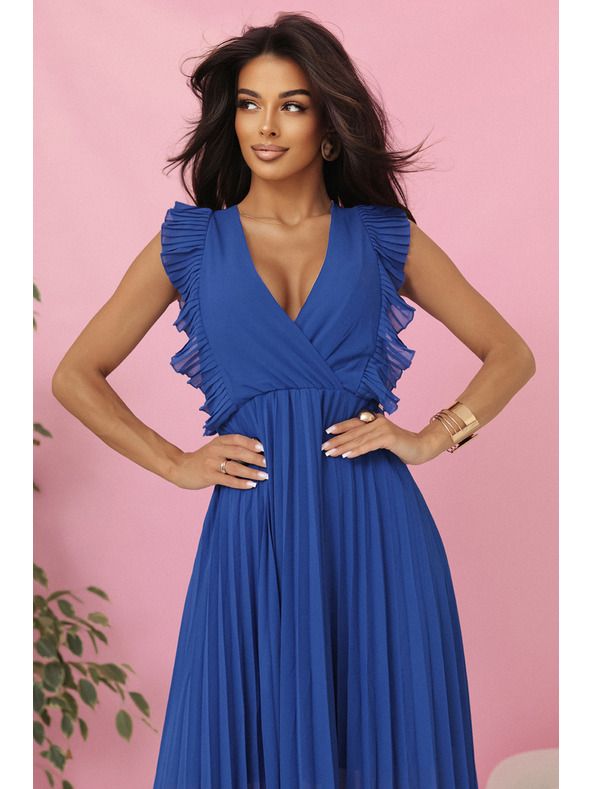 numoco Φόρεμα EMILY πτυχωτό με βολάν και ντεκολτέ