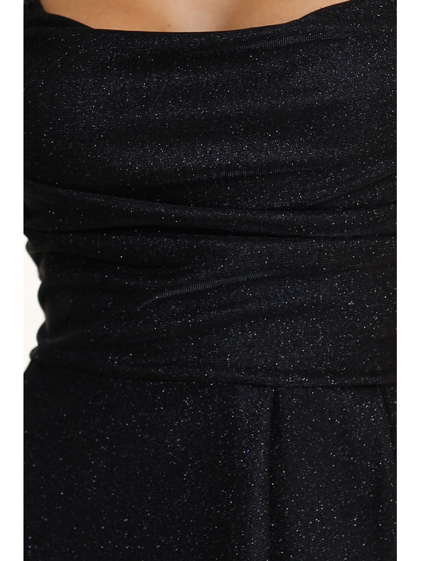 numoco Μακρύ μαύρο φόρεμα με πούλιες και κορσέ κορδόνια πίσω