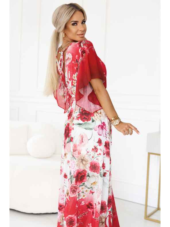 numoco Ελαφρύ κρουαζέ μάξι φόρεμα με φλοράλ μοτίβο κόκκινα τριαντάφυλλα