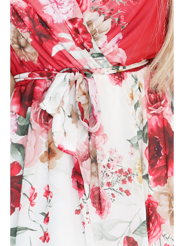 numoco Ελαφρύ κρουαζέ μάξι φόρεμα με φλοράλ μοτίβο κόκκινα τριαντάφυλλα