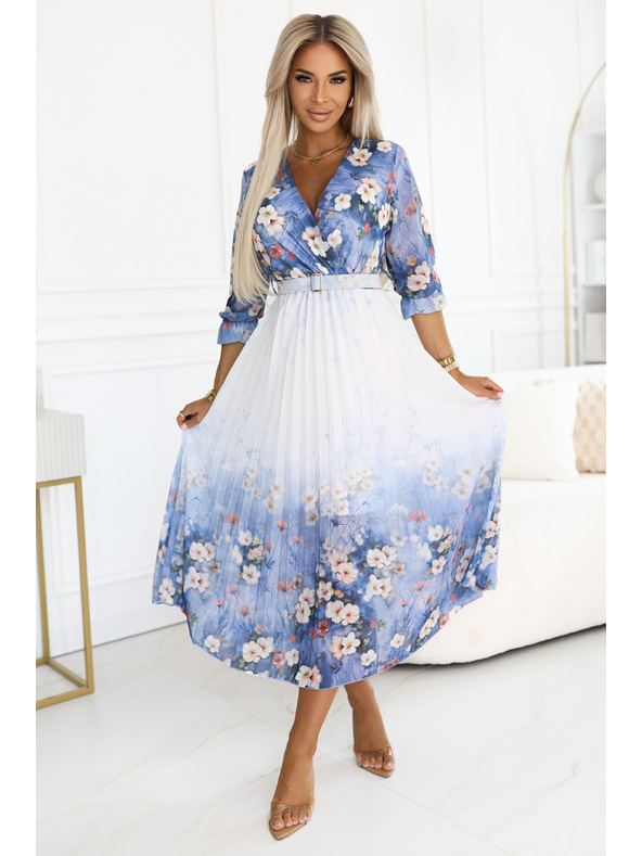 numoco Ελαφρύ μίντι φόρεμα με λαιμόκοψη V και πτυχώσεις