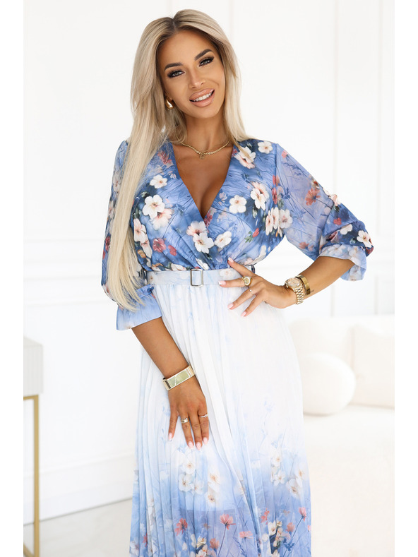 numoco Ελαφρύ μίντι φόρεμα με λαιμόκοψη V και πτυχώσεις