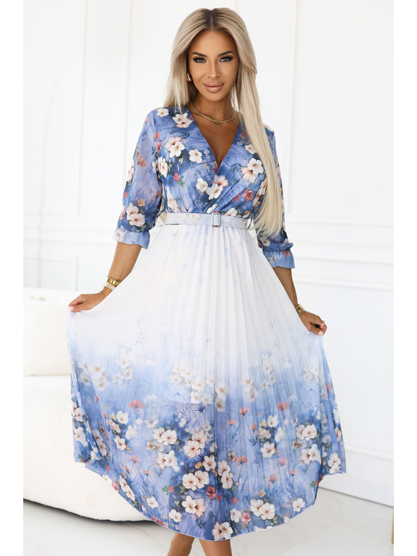 numoco Ελαφρύ μίντι φόρεμα με λαιμόκοψη V και πτυχώσεις