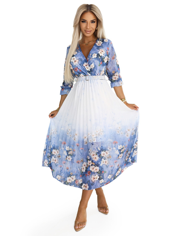 numoco Ελαφρύ μίντι φόρεμα με λαιμόκοψη V και πτυχώσεις