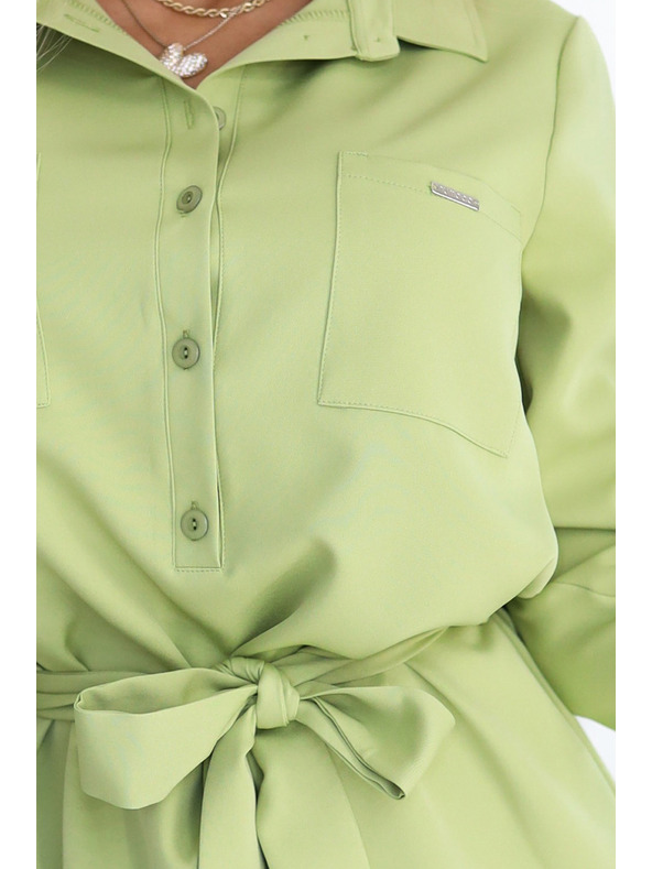 numoco Φόρεμα-πουκάμισο CAMILLE σε λαδί χρώμα με τσέπες και δέσιμο