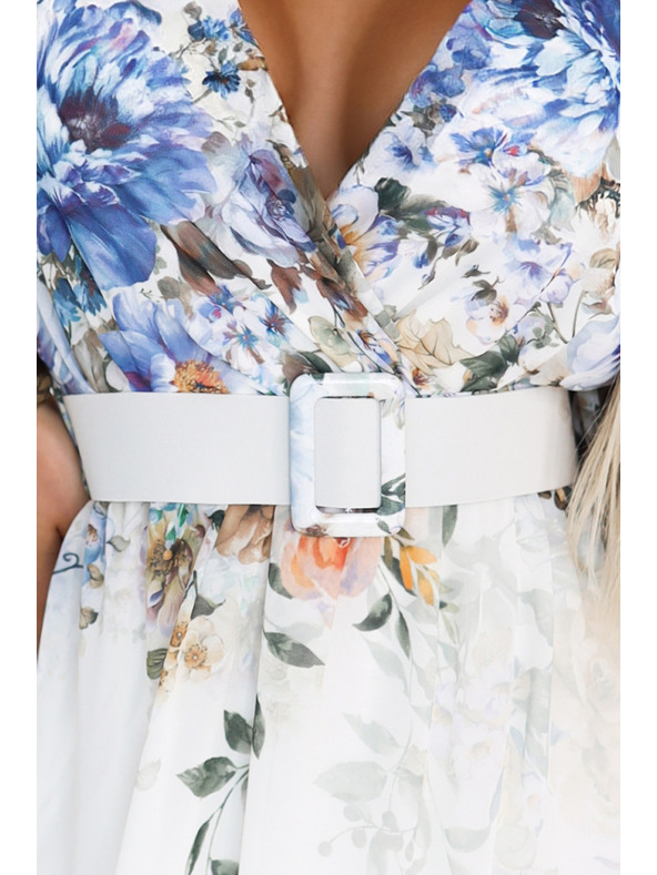 numoco Ελαφρύ μάξι φόρεμα CELINA με λαιμόκοψη V, ζώνη και ομπρέ φλοράλ μοτίβο