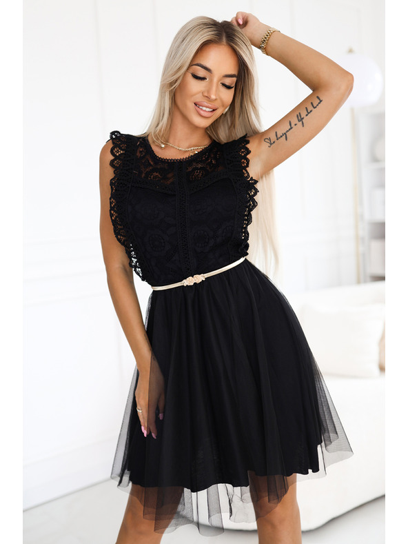 numoco Δαντελένιο φόρεμα GRETA με τούλινη φούστα και χρυσή ζώνη