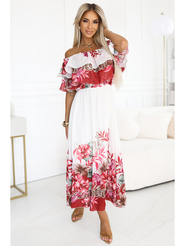 numoco Μακρύ καλοκαιρινό φόρεμα με κόκκινο ομπρέ φλοράλ μοτίβο