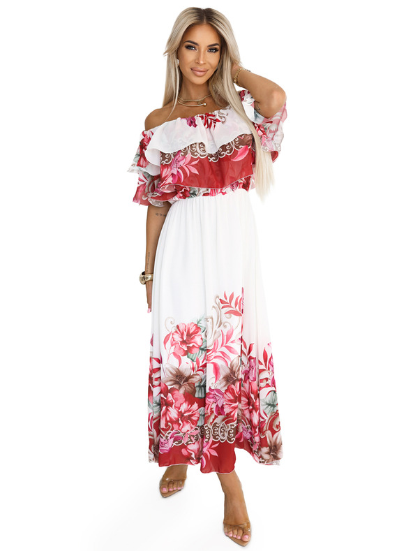numoco Μακρύ καλοκαιρινό φόρεμα με κόκκινο ομπρέ φλοράλ μοτίβο