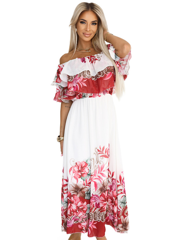 numoco Μακρύ καλοκαιρινό φόρεμα με κόκκινο ομπρέ φλοράλ μοτίβο